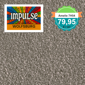 Vorwerk Amelie 7H54 stein – Velours Teppichboden 4 m – mit Preisangabe auf dem Bild